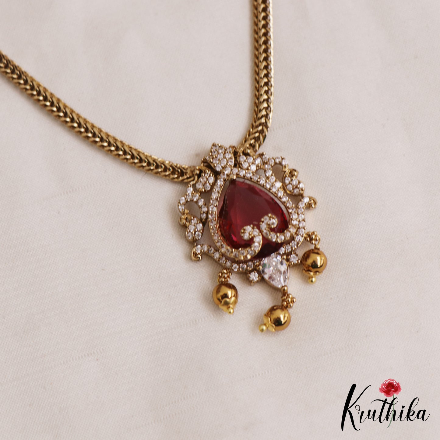 Pretty Floral Teardrop Motifs CZ Victorian Pendant Chain Set NC3047 (Available In 2 Colors)