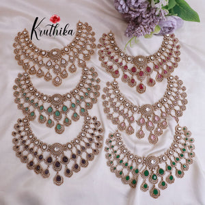 Grand AD/Victorian Necklace NC1821 with Pair of Earrings & Maang Tikka (Available in 6 Colours)