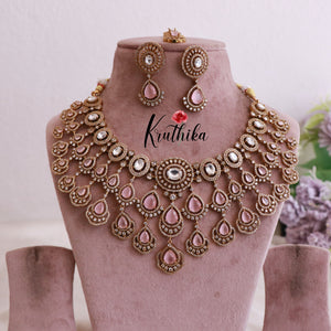 Grand AD/Victorian Necklace NC1821 with Pair of Earrings & Maang Tikka (Available in 6 Colours)
