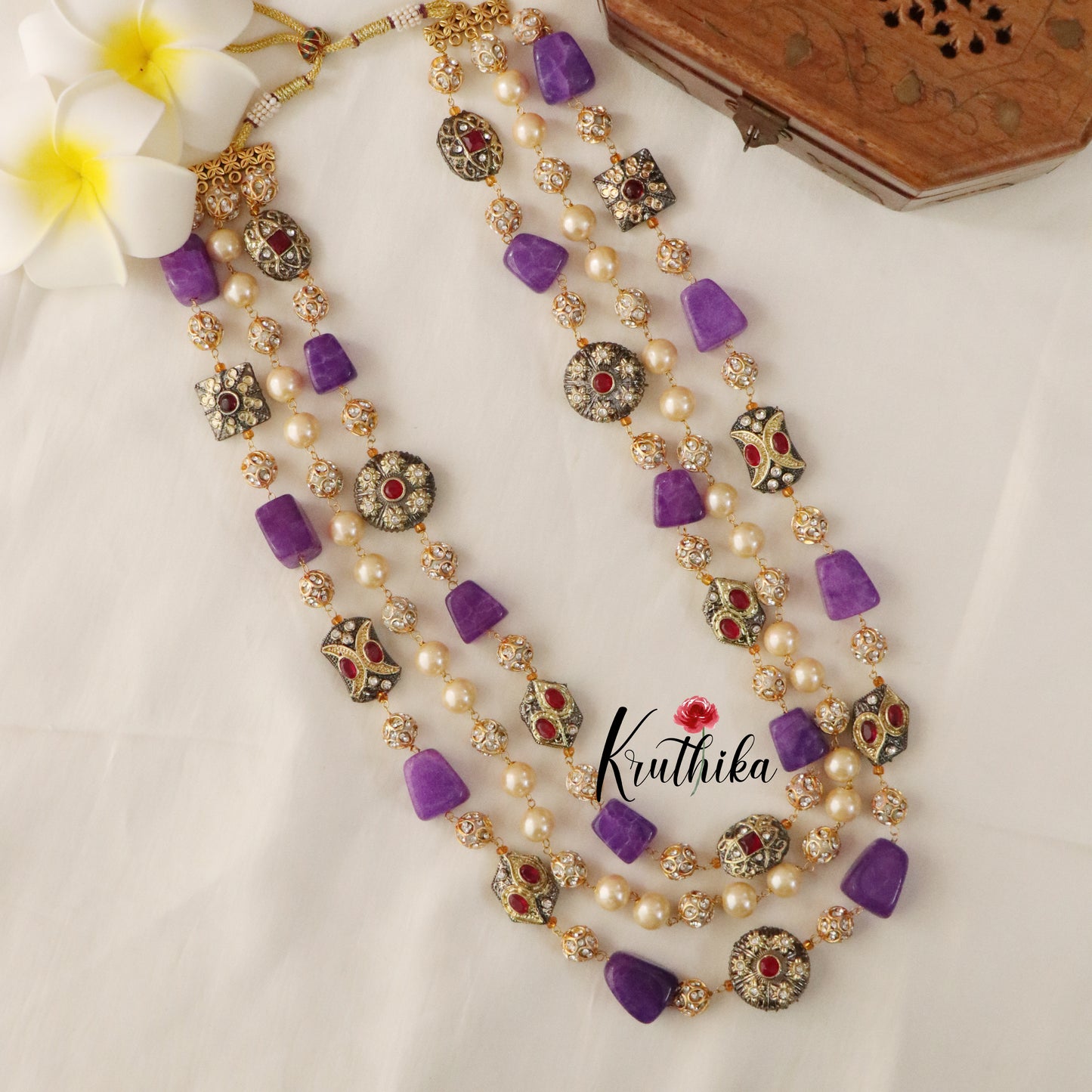 Beautiful Three Lines Beads Haaram LH626 (Available in two colors)- Pre order booking 10 days