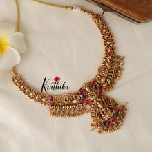 Beautiful Lakshmi Peacock Jadau Necklace-Golden Beads NC1418