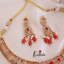 Pretty CZ Necklace with Coral Beads NC1815
