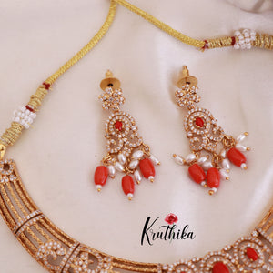 Pretty CZ Necklace with Coral Beads NC1815