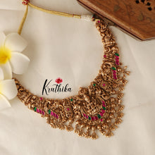 Beautiful Lakshmi Peacock Jadau Necklace-Golden Beads NC1419