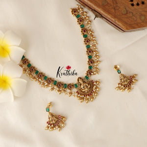 Pretty Lakshmi Necklace-Green Stones NC1420