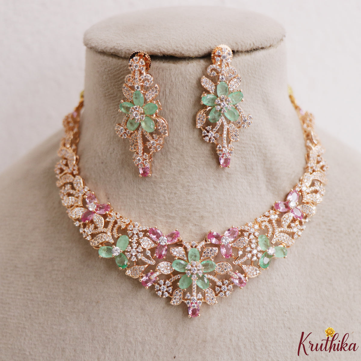 Designer Floral Leaf Motifs CZ Victorian Princess Necklace NC3126 ( Available in 2 Variants)