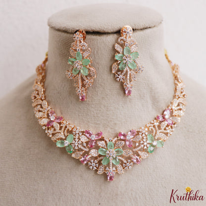 Designer Floral Leaf Motifs CZ Victorian Princess Necklace NC3126 ( Available in 2 Variants)