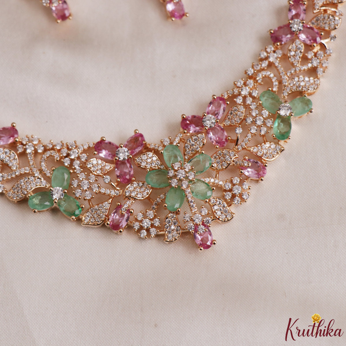 Designer Floral Leaf Motifs CZ Victorian Princess Necklace NC3126 ( Available in 2 Variants)