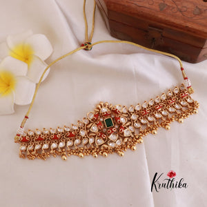 Beautiful AD chocker with Coral Beads and Golden drops NC1818