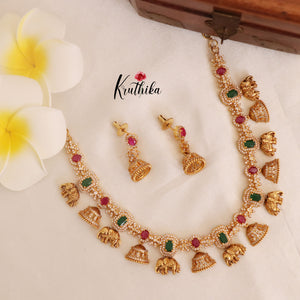 Beautiful CZ Elephants & jhumkas design necklace NC1777