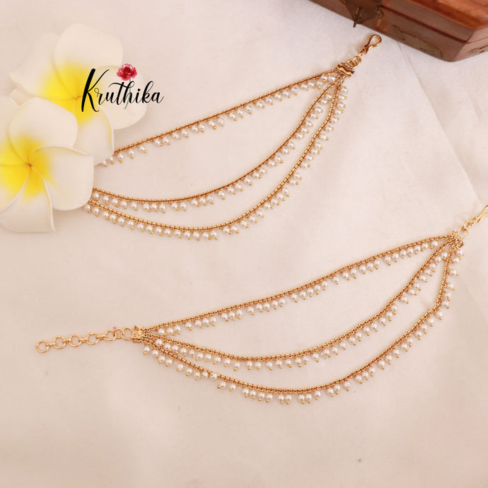 Simple three lines Pearl Earchains EC40