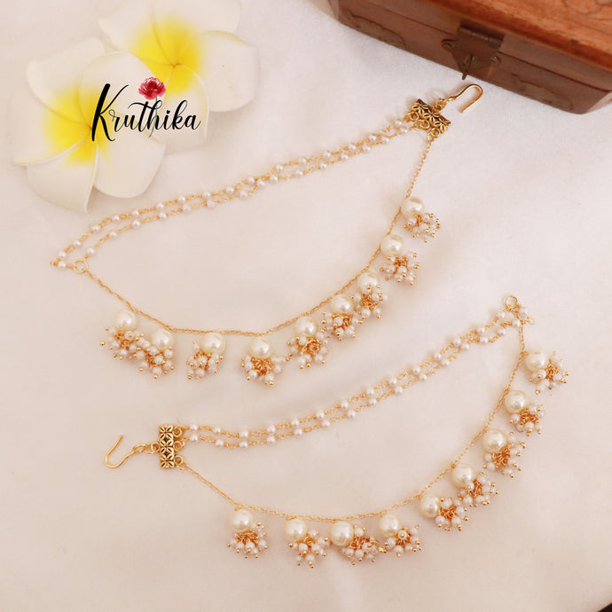 Simple Pearl two Layer Ear chains EC58
