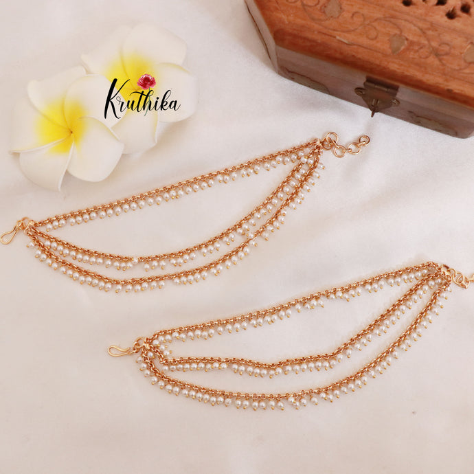Simple three lines Pearl Earchains EC60