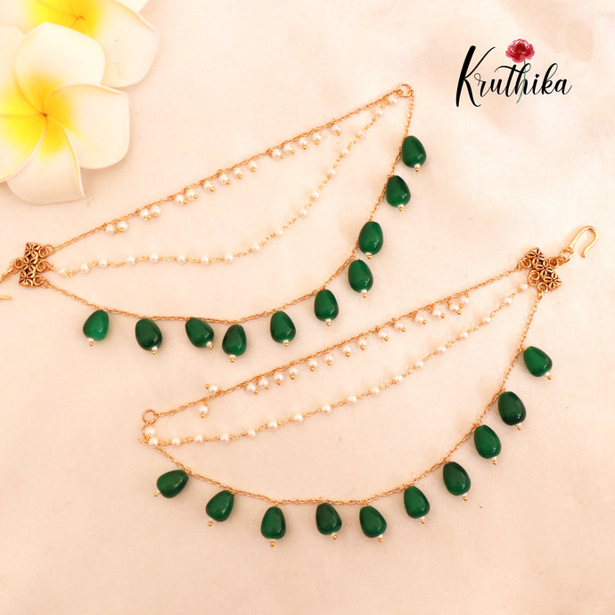 Emerald bead drops earchains EC41