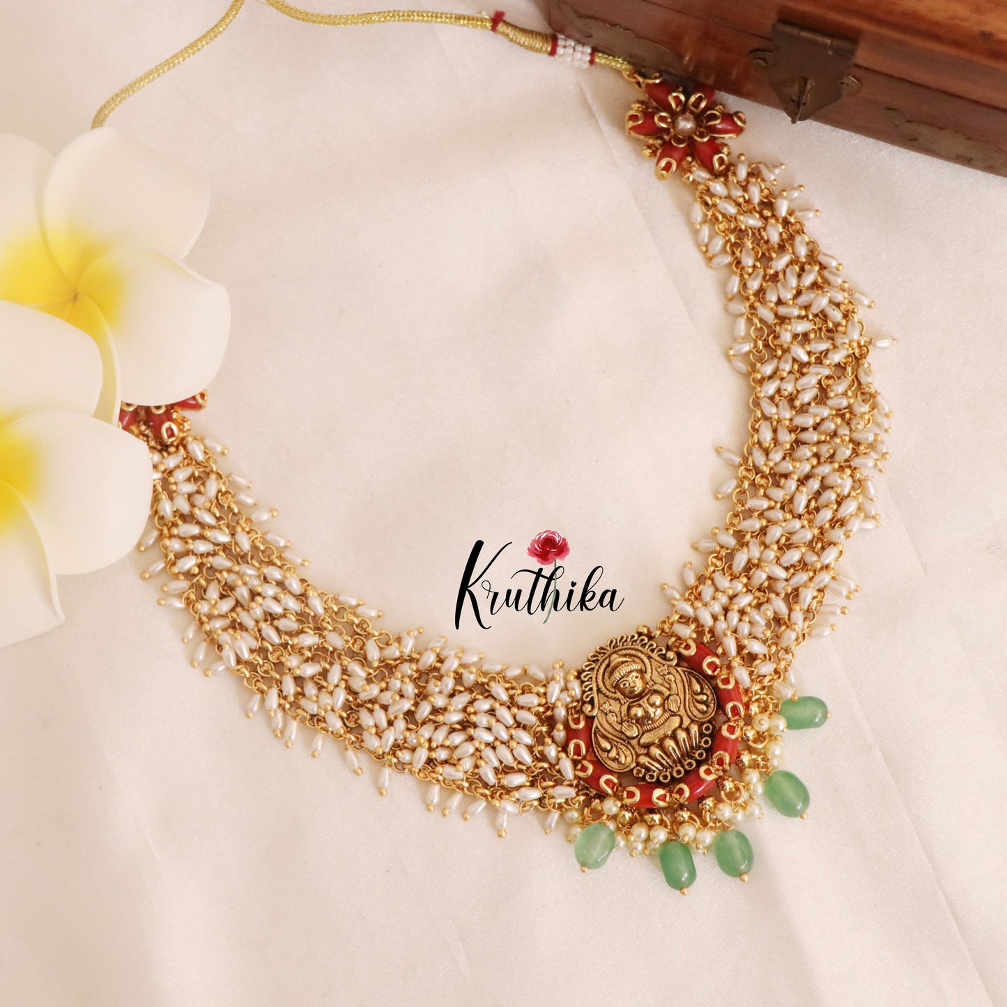 Cluster rice pearls Lakshmi coral necklace NC1772