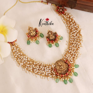Cluster rice pearls Lakshmi coral necklace NC1772