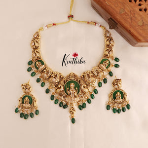 Premium Temple Nakshi Peacock Necklace NC1779 (Available in two colors)