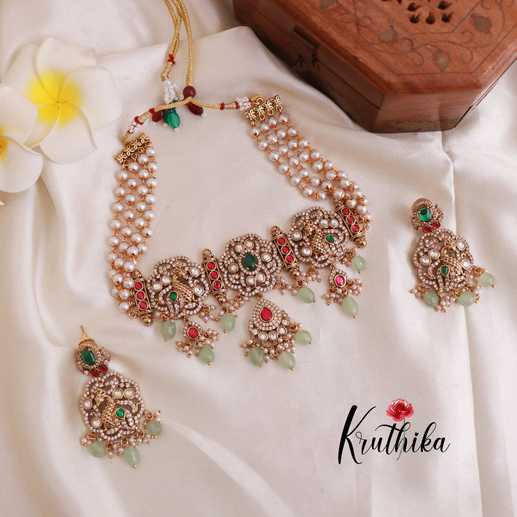 Best selling Jadau Victorian peacock pearls choker NC849