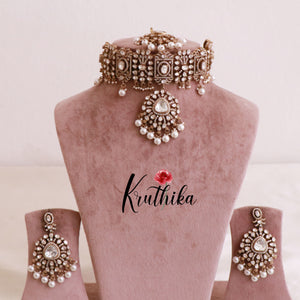 Elegant Premium Victorian Mossanaite Chocker with Earrings & Maang Tikka NC1793 (Available in 3 Colours)