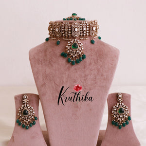 Elegant Premium Victorian Mossanaite Chocker with Earrings & Maang Tikka NC1793 (Available in 3 Colours)