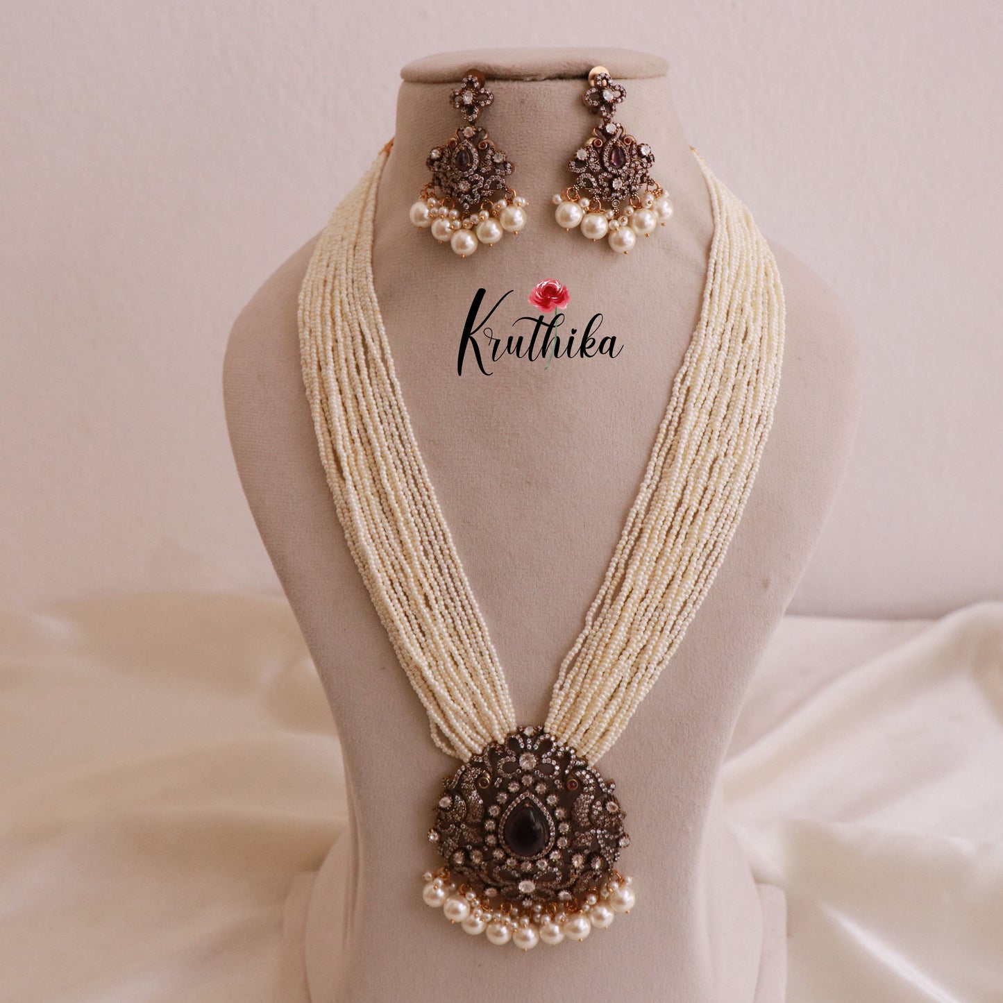 Premium Pearls victorian purple stone pendant haaram LH421