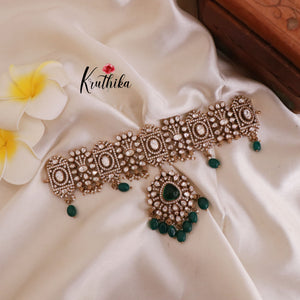 Elegant Premium Victorian Mossanaite Chocker with Earrings & Maang Tikka NC1793 (Available in 3 Colours)