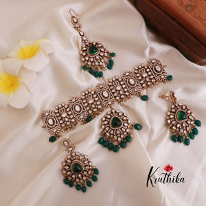 Elegant Premium Victorian Mossanaite Chocker with Earrings & Maang Tikka NC1793 (Available in 3 Colours)