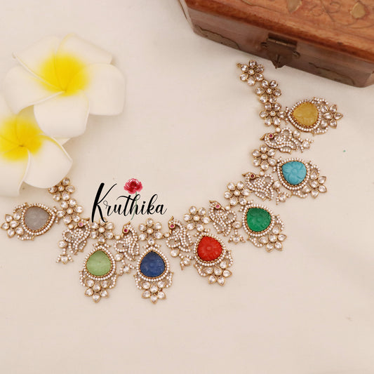 Premium Multi color Mossanaite Victorian necklace NC1785