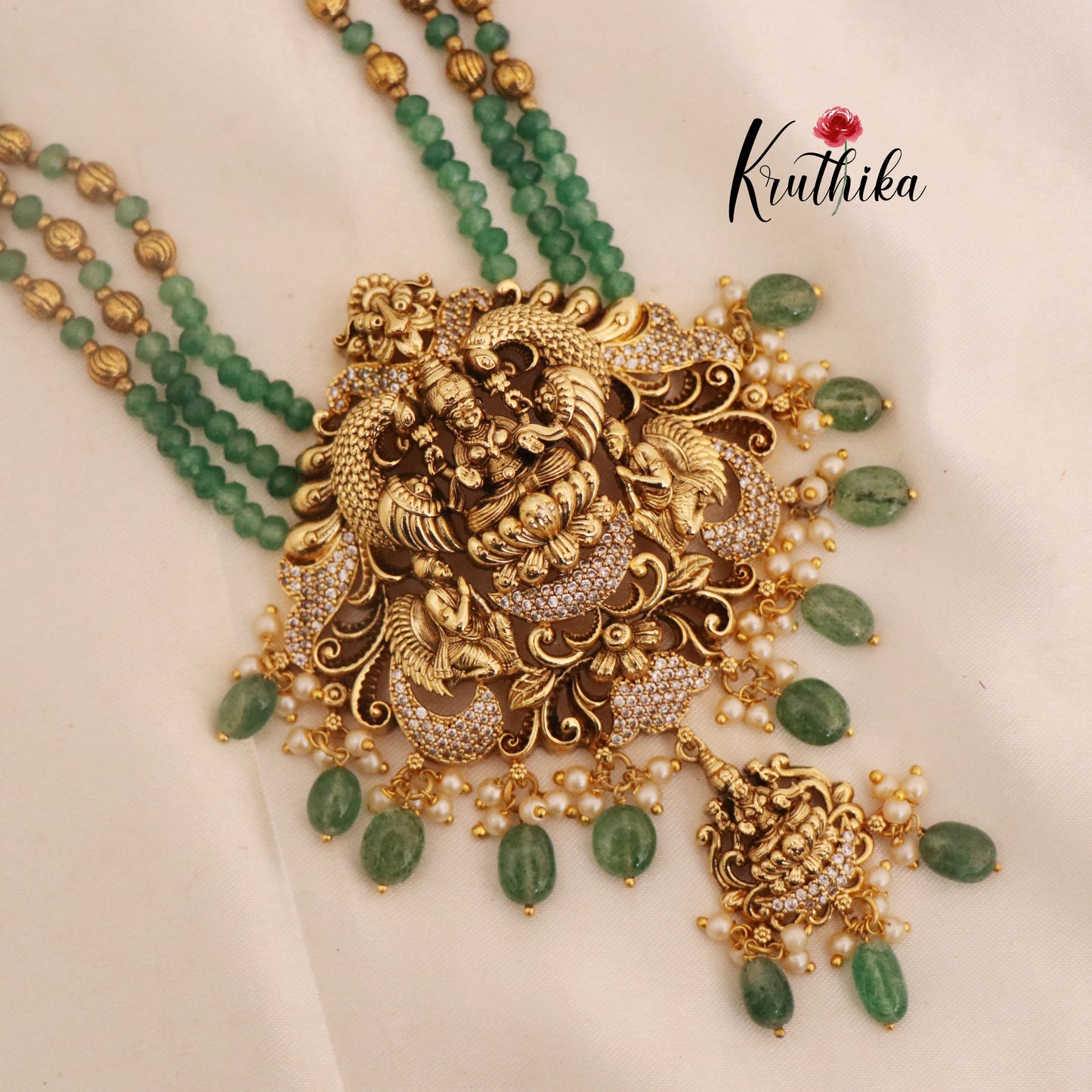Green Beads Temple Lakshmi Haaram LH610