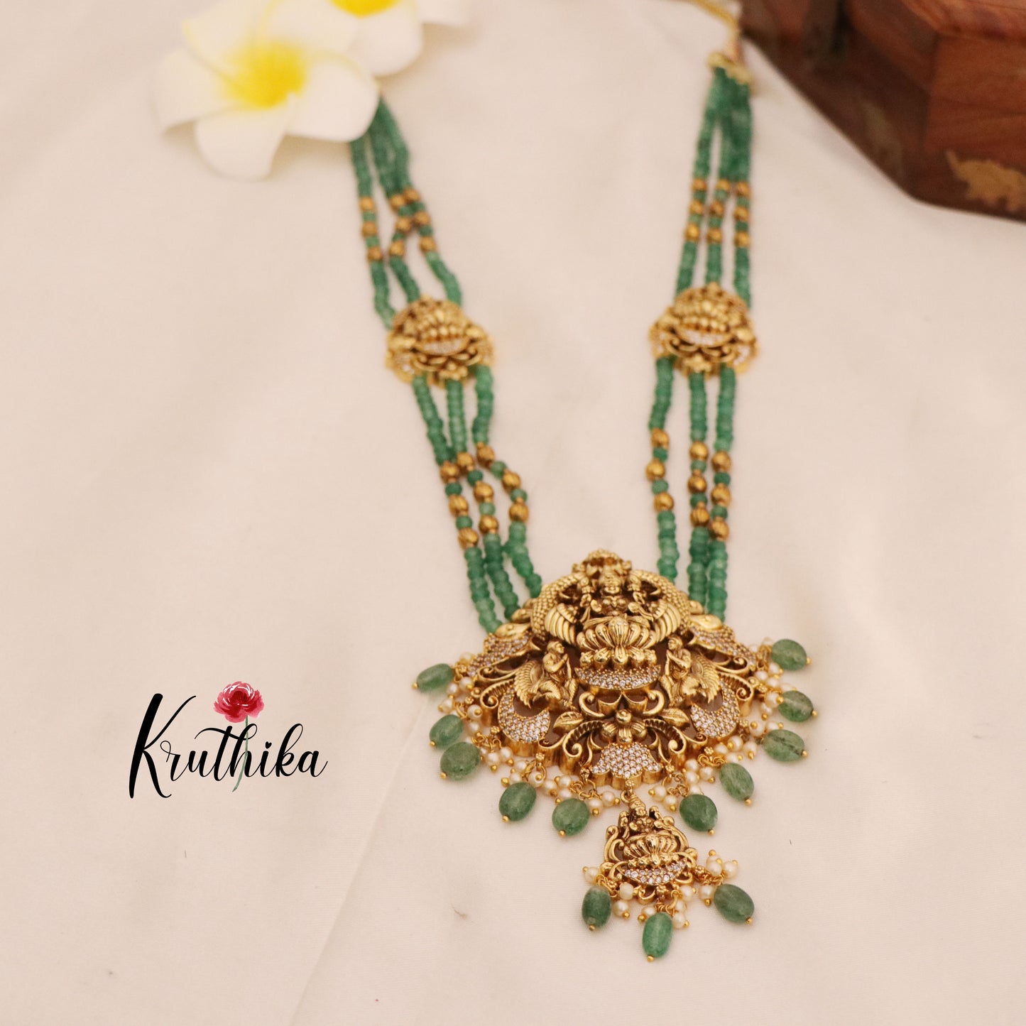 Green Beads Temple Lakshmi Haaram LH610