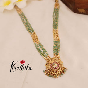 Simple Green beaded kemp haaram LH813