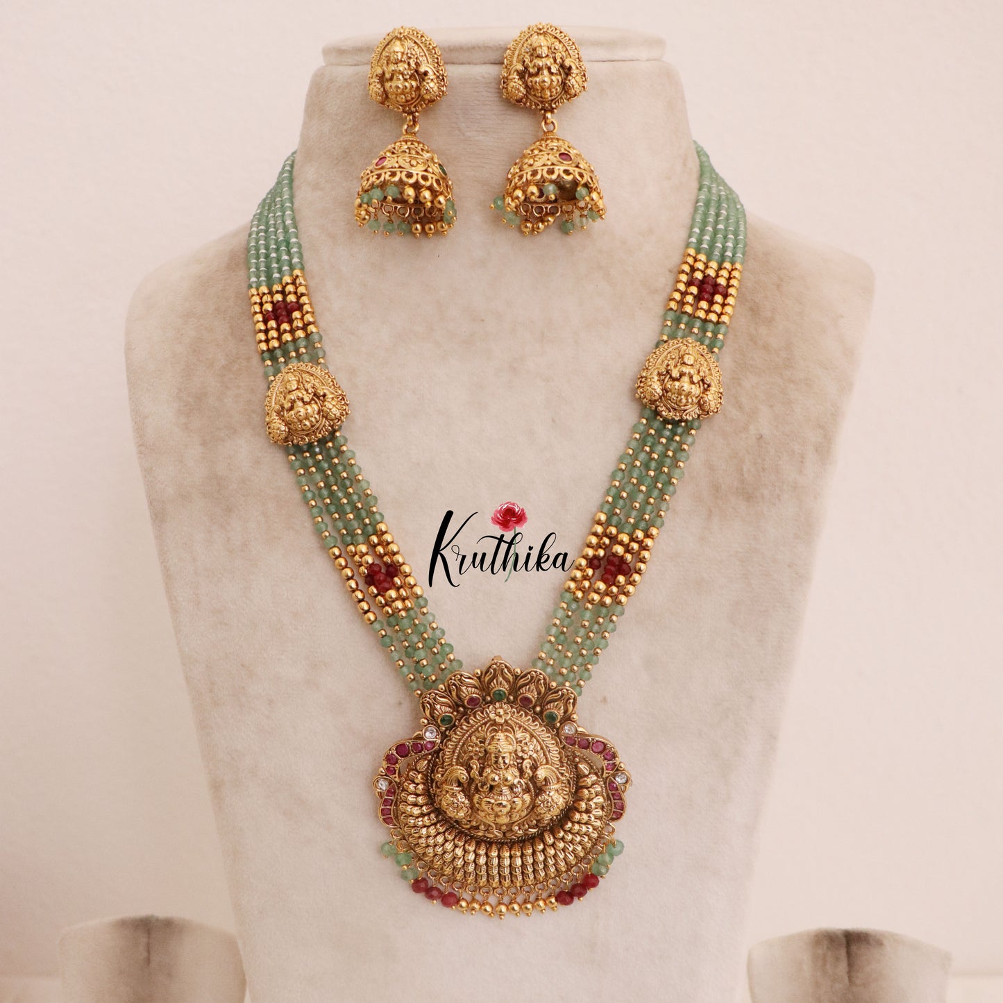 Green Beads Lakshmi Haaram LH578