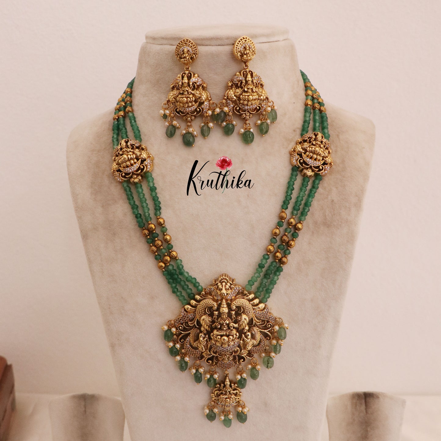 Green Beads Temple Lakshmi Haaram LH610