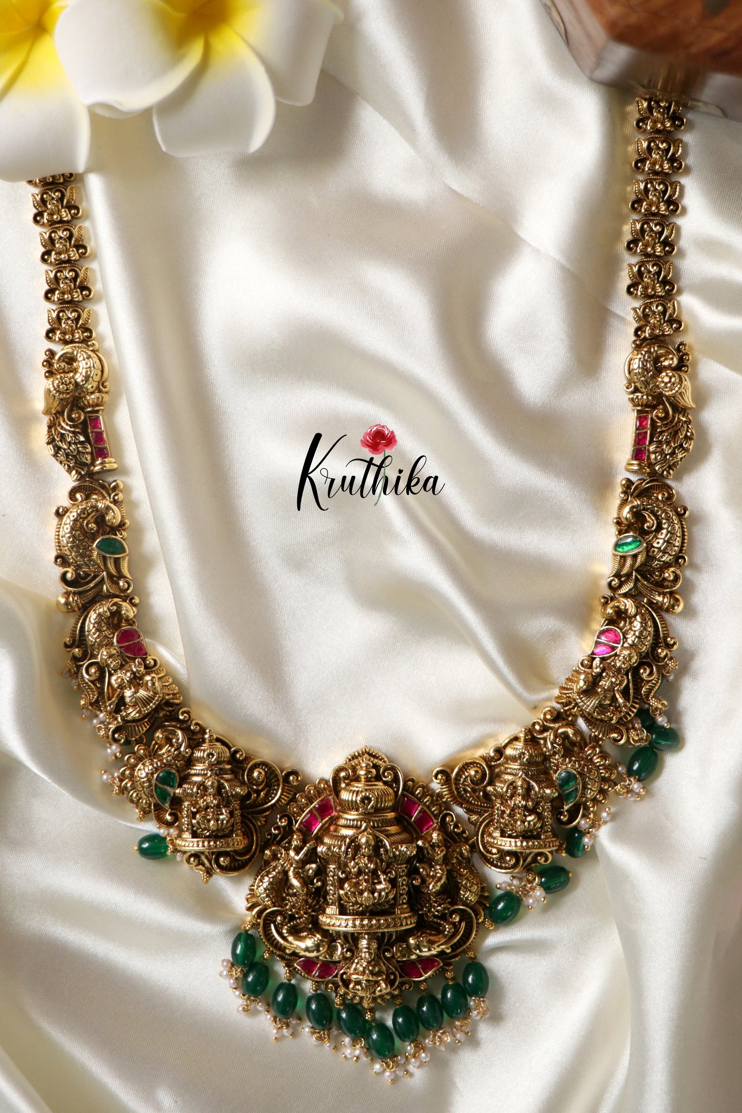 Lakshmi Jadau Haaram-  Green Beads LH588