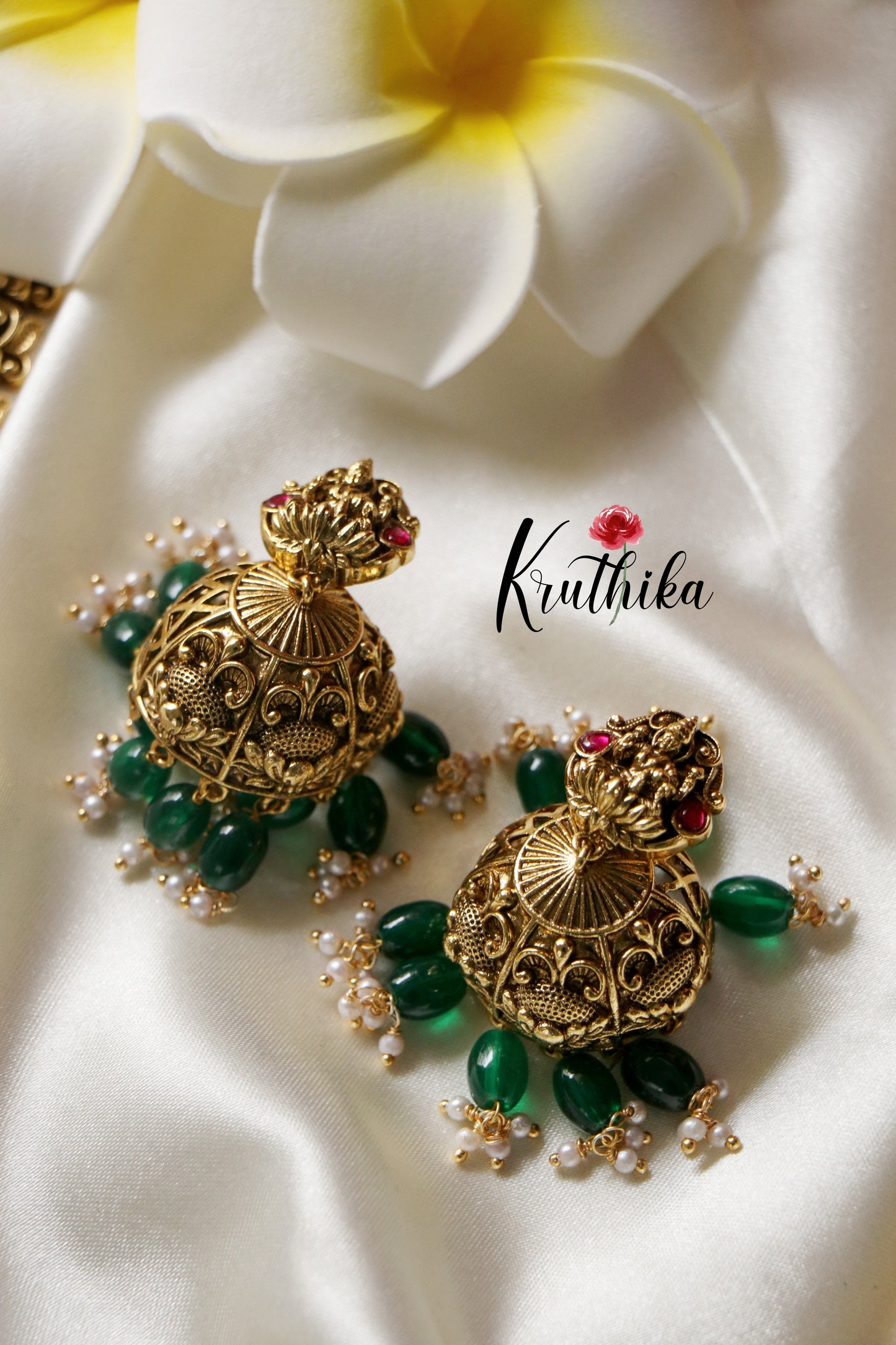 Lakshmi Jadau Haaram-  Green Beads LH588