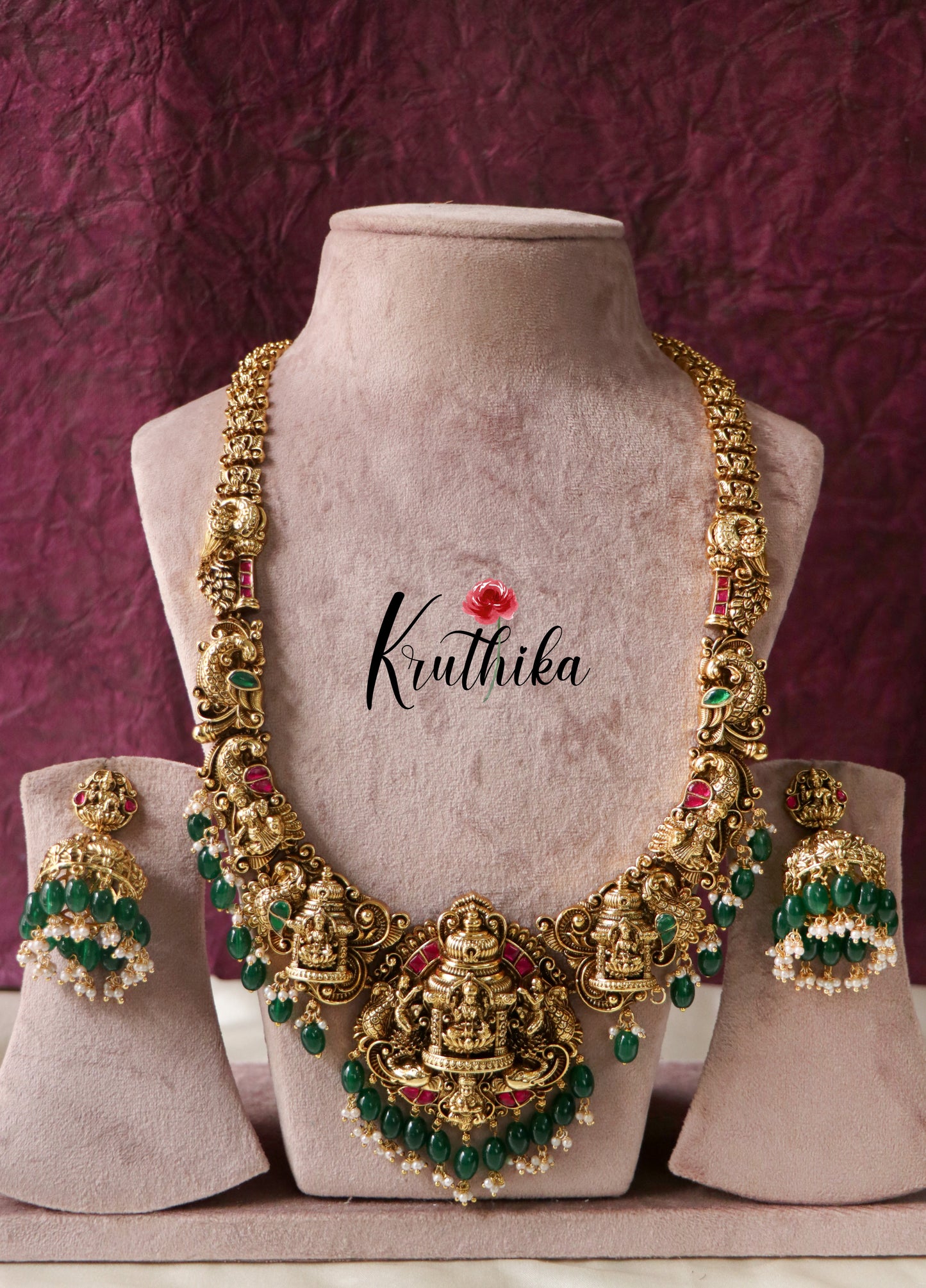 Lakshmi Jadau Haaram-  Green Beads LH588