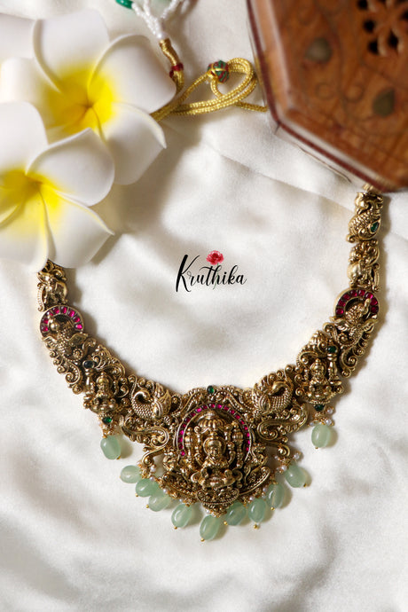 Lakshmi Jadau Necklace-Light Green Beads NC1210