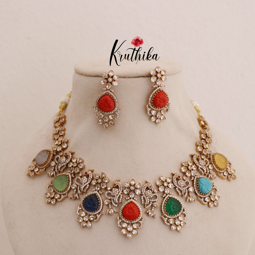 Premium Multi color Mossanaite Victorian necklace NC1785