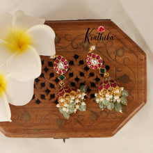 Mango Jadau Jhumka with mint beads E411