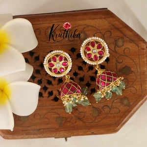 Jadau chakra Jhumkas with mint beads E415