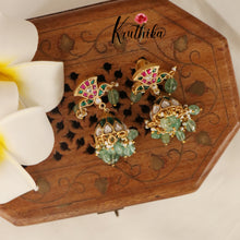 Pretty Jadau Jhumka with mint beads E410