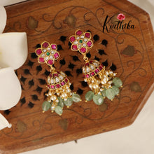 Pretty Jadau Jhumka with mint beads E414