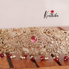 Elegant victorian CZ  ruby beads Hip belt vaddanam V215