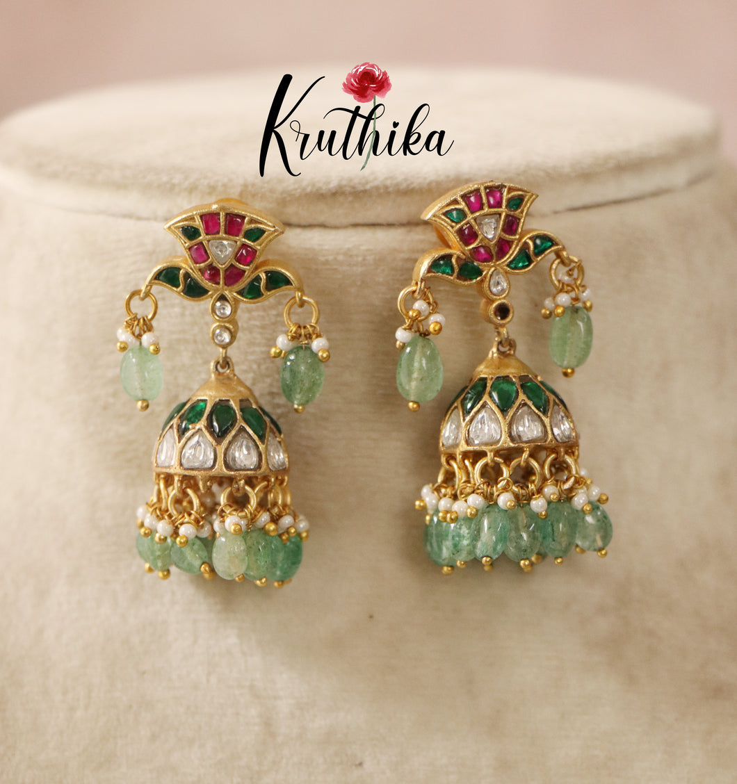 Pretty Jadau Jhumka with mint beads E410