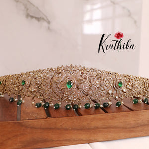 Premium victorian CZ peacock green beads Hip belt vaddanam V220