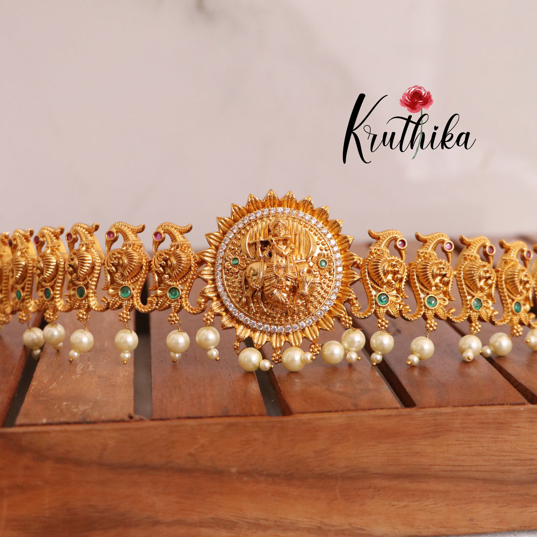 Simple krishna kemp golden beads Hip belt vaddanam V233