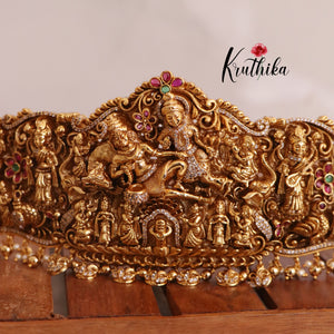 Intricate Temple kemp golden beads pearl drops Hip belt vaddanam V234