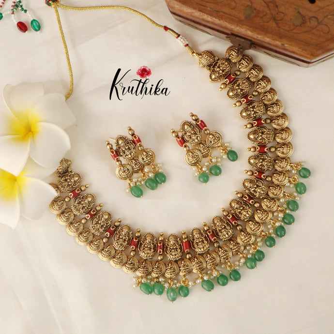 Beautiful Kasu Lakshmi Coral necklace NC1520 (Available in two colors)