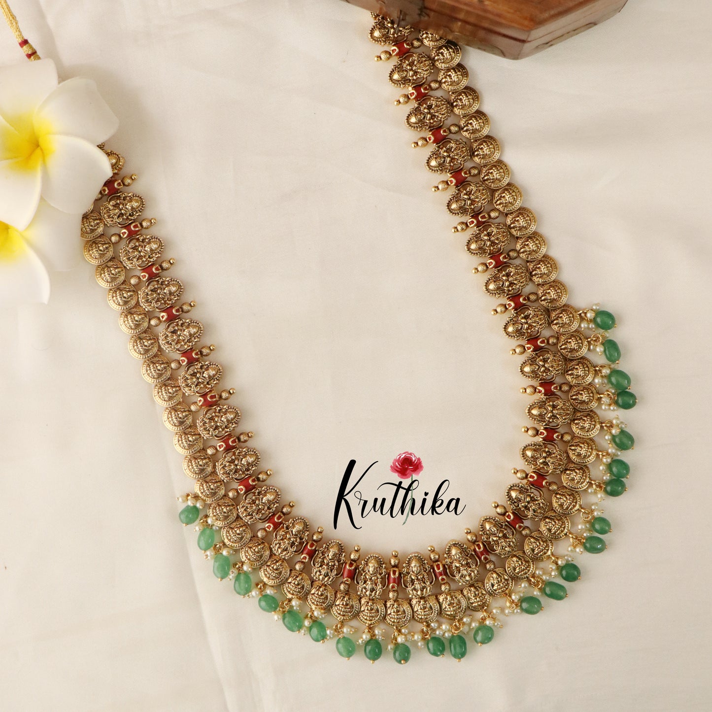 Beautiful Kasu Lakshmi Coral haaram LH762  (Available in two colors)