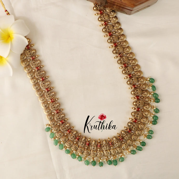 Beautiful Kasu Lakshmi Coral haaram LH762  (Available in two colors)